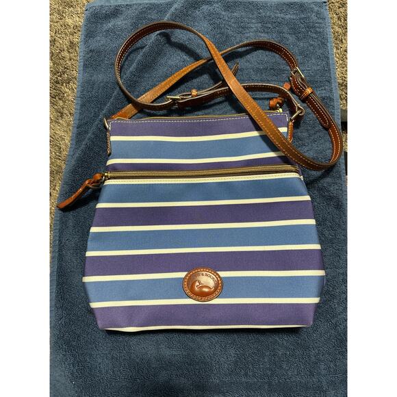 DOONEY & BOURKE-Purple & Blue Striped Canvas-Leather Shoulder Crossbody Style. - Picture 1 of 5